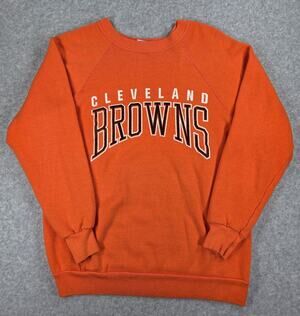 Vintage 80s Cleveland Browns Artex M Medium Sweatshirt Orange Spellout USA Made